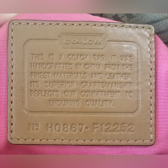 Coach Lozenge Brown Canvas Leather Trim Pink Stripe Zipper Closure Tote Bag - Picture 5 of 13